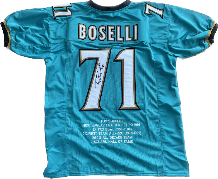 Tony Boselli Auto Custom Jersey Jaguars w/stats Beckett COA Hall of Fame