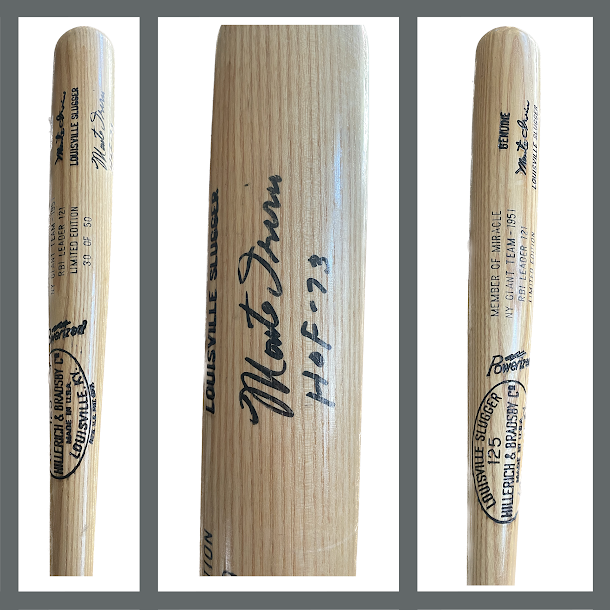 Monty Irvin Autographed Baseball Bat with stats and script Beckett COA Giants Cubs