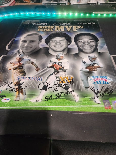 Super Bowl MVPs Raiders Triple Auto 16x20 Photo Marcus Allen Plunkett Biletnikoff