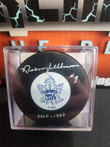 Norm Ullman Autographed HOF Inscribed Puck Maple Leafs