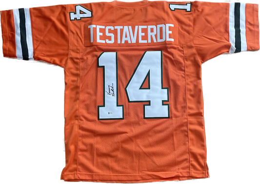 Vinny Testaverde Auto Custom Jersey Miami Hurricanes Beckett COA Jets College