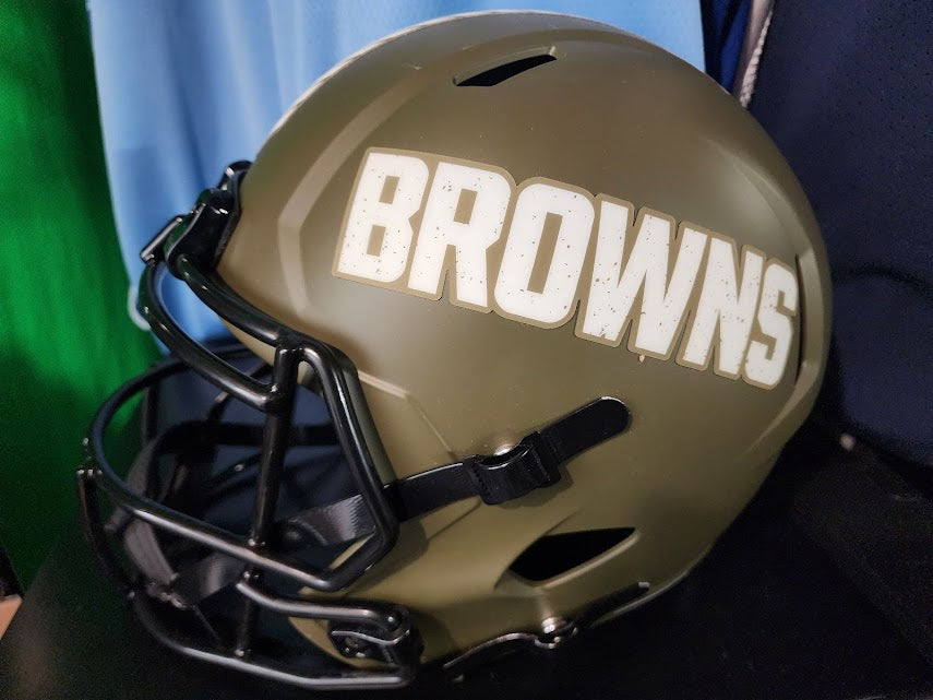 Nick Chubb Autographed Salute to Service Browns Full Size Helmet Beckett COA