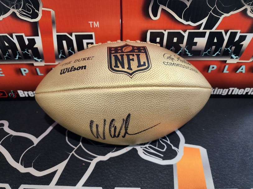 Wes Welker Autographed GOLD Wilson NFL Football PSA COA Patriots Broncos Dolphins