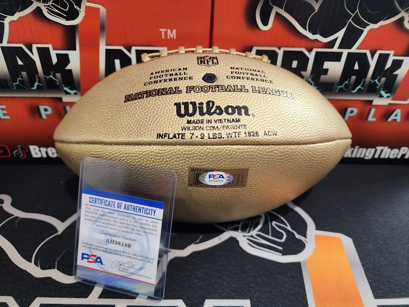 Wes Welker Autographed GOLD Wilson NFL Football PSA COA Patriots Broncos Dolphins