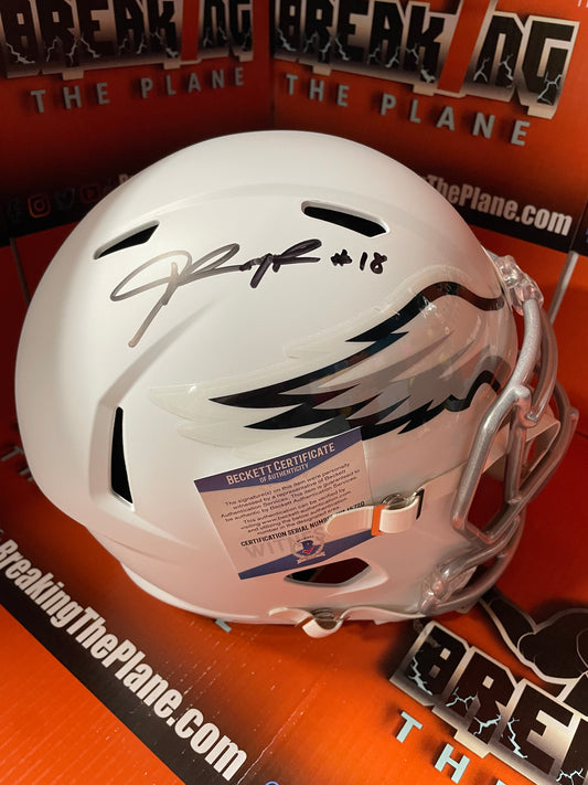 Jalen Reagor Autographed Eagles Full Size Helmet Flat-White Specialty With Beckett COA