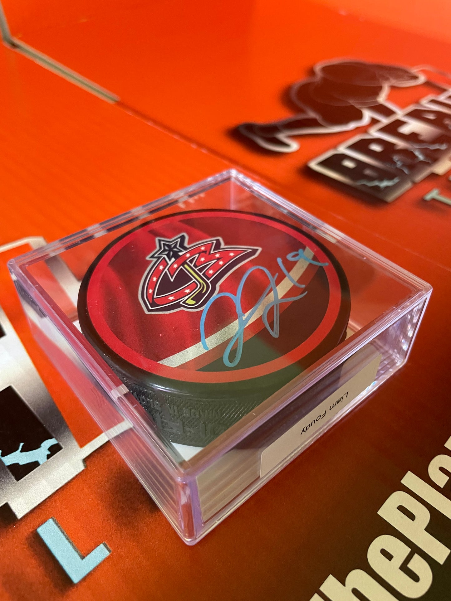 Liam Foudy Autographed Blue Jackets NHL Hockey Puck with Display Case COJO COA