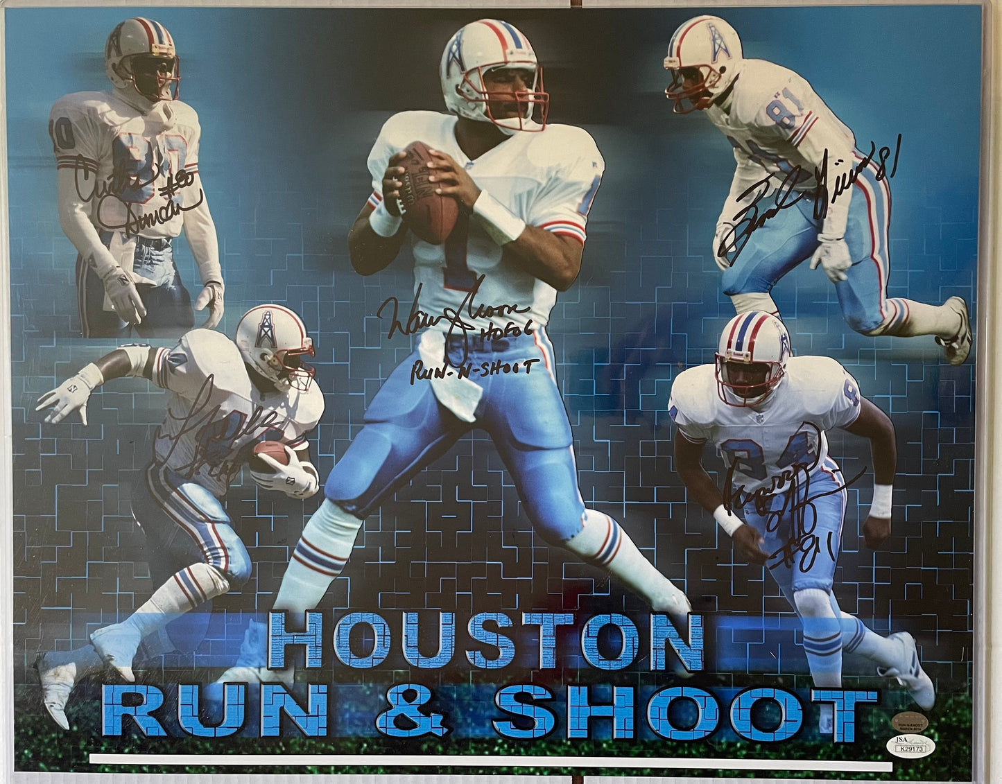 Warren Moon and Oilers Run & Shoot Multi-Sign Autographed 16x20 Photo JSA COA
