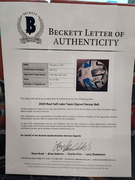 WOW! 2020 Real Salt Salt Lake Soccer Ball 13 Autos Beckett COA MLS Fanatics