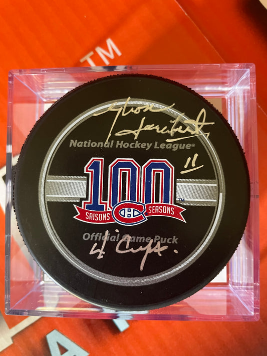 Yvon Lambert Autographed NHL Canadians Hockey Puck with Display Case COJO COA