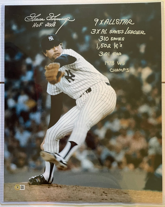Goose Gossage Yankees Autographed Baseball 16x20 Photo Stats Inscriptions Beckett COA