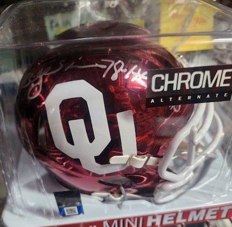 Billy Simms CHROME mini helmet Beckett COA Oklahoma Sooners Lions