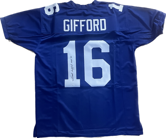 Frank Gifford Autographed Custom Jersey NY Giants JSA COA Inscription HOF
