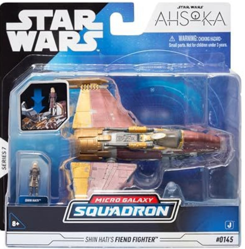 STAR WARS Micro Galaxy Squadron Fiend Fighter Vehicle + Action Figure box wear