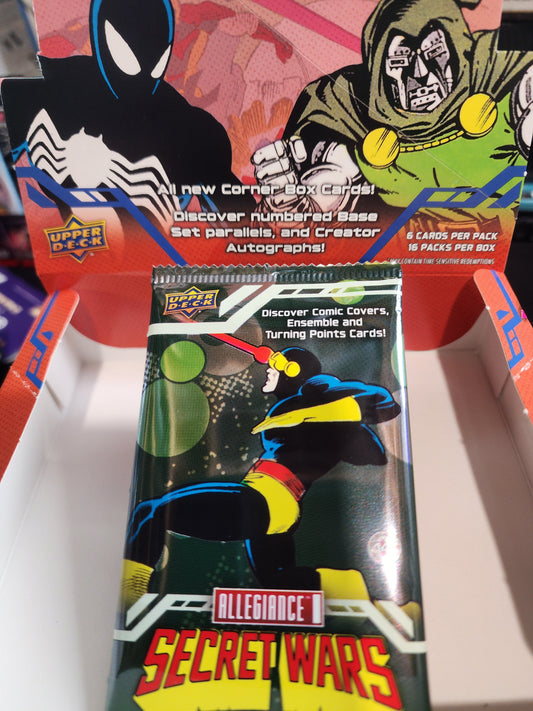 Marvel SECRET WARS Allegiance Upper Deck HOBBY Pack personal break! Chase Base Set Parallels, all new corner box cards, and Creator Autographs!!