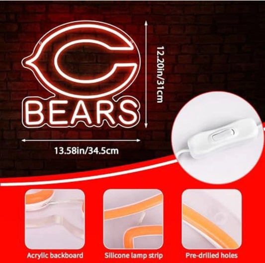 Chicago Bears Neon Sign Light for Wall Decor Football Team Led for Man Cave