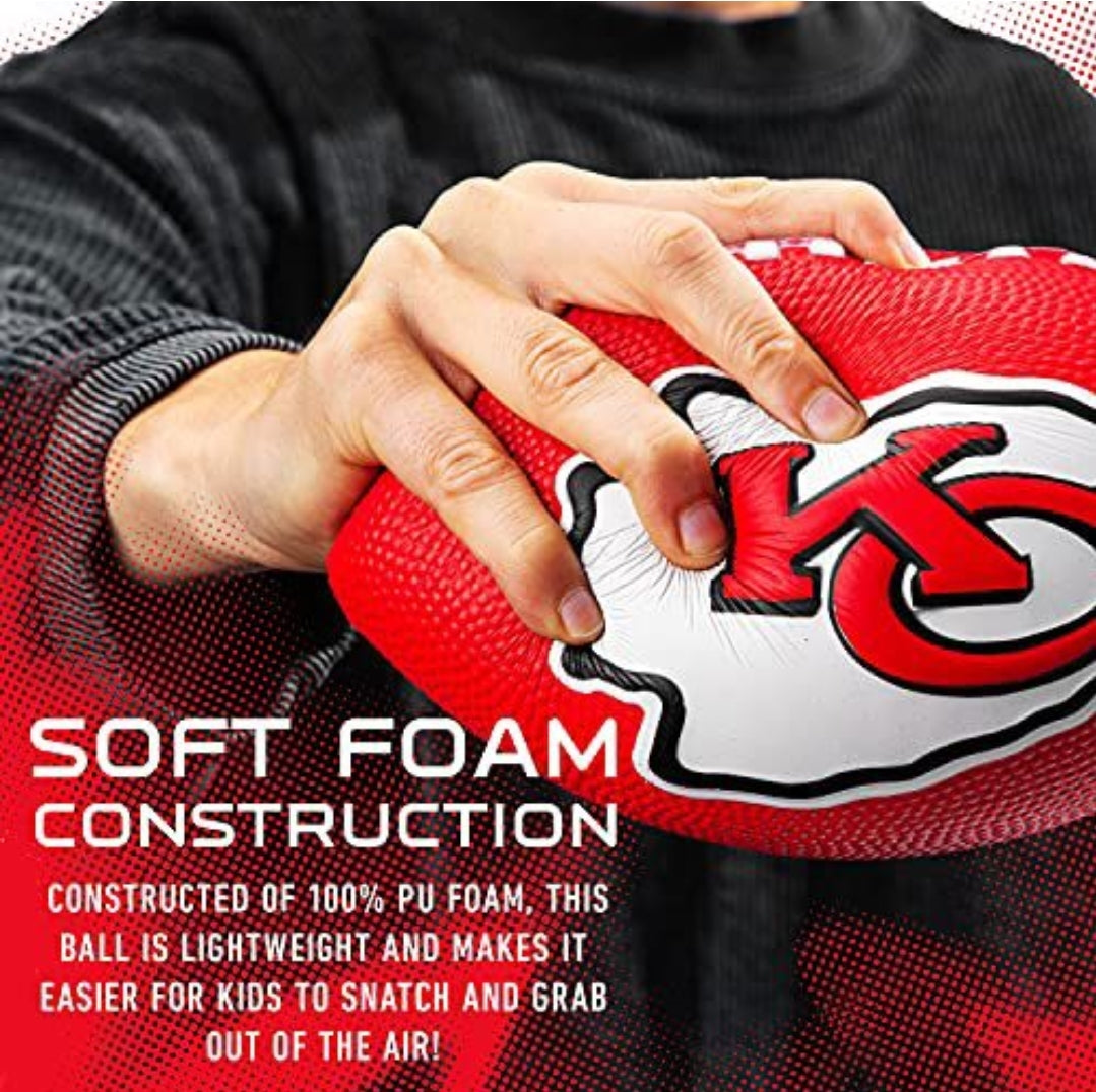 NEW! Franklin Sports NFL Kansas City Chiefs Football - Kids Foam Football - Soft Junior Size 8.5" Ball with 3D Logos - Perfect for Gameday + Tailgates