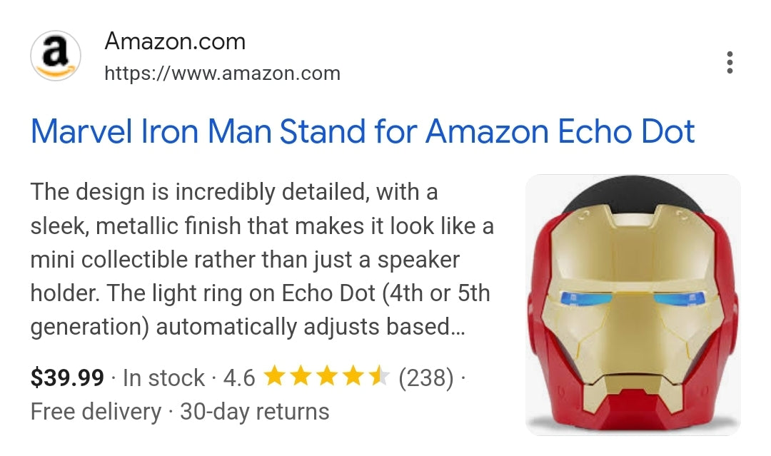IRON MAN! Compare at $39.99 Amazon - All-New Limited Edition, Marvel Iron Man Stand for Amazon Echo Dot (4th & 5th Generations). Device Sold Separately