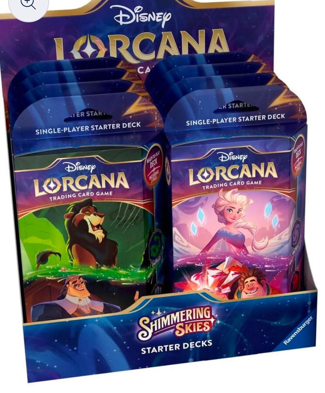 Disney Lorcana Shimmering Skies Starter Deck Display - 8 starter decks, includes 8 booster packs!