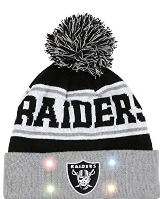 NEW! FOCO Las Vegas Raiders NFL Snow Stealer Light Up Beanie Football Hat!