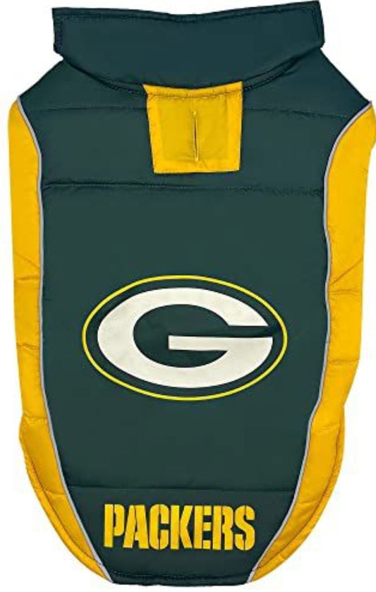 NEW! Dog jersey - compare at $25.99! NFL Green Bay Packers Puffer Vest for Dogs & Cats, Size Medium. Warm, Cozy, and Waterproof Dog Coat, for Small and Large Dogs/Cats. Best NFL Licensed PET Warming Sports Jacket
