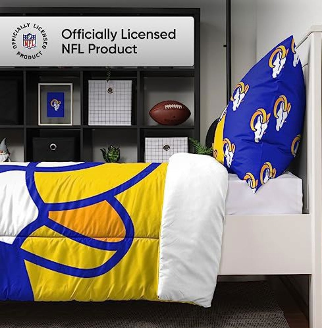 BRAND NEW! $75 on Amazon FOCO Los Angeles Rams NFL Team Color Bed In a Bag Comforter Bedding 3 Piece Twin Set Football