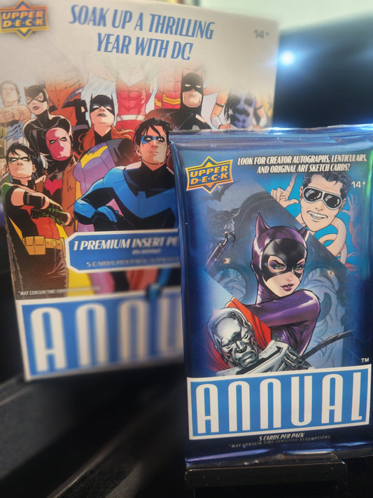 2023-2024 Upper Deck DC Annual Blaster Pack Personal Break! 1 premium insert per pack! Chase Imaginative 3D Lenticular Cards! Look for creator autographs and original art sketch cards!