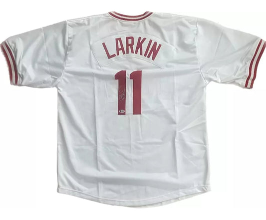 Barry Larkin Auto Custom Jersey Beckett COA Cincinnati Reds Baseball