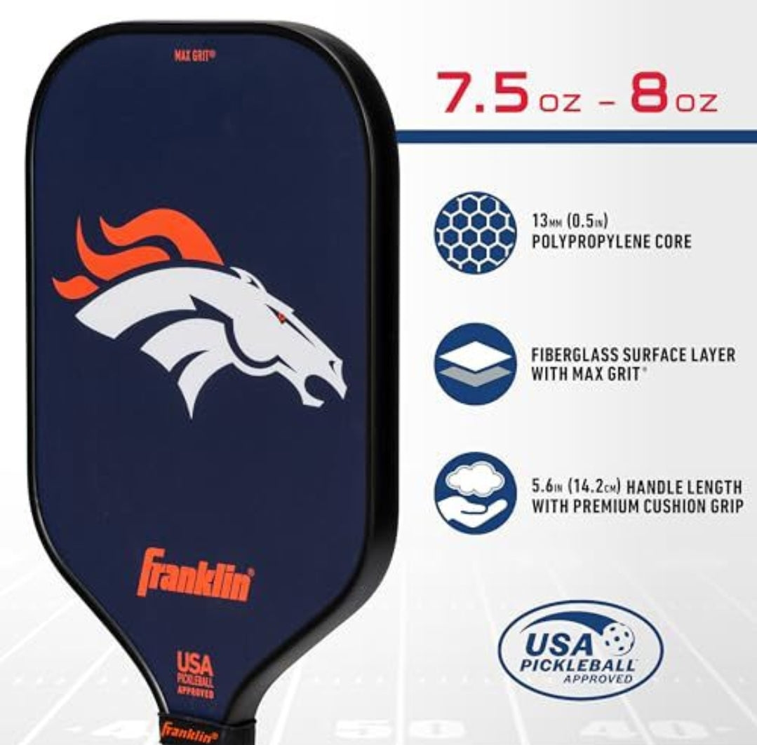 NEW! Compare at $99.99...Franklin Sports NFL Denver Broncos Pickleball Paddle - Pickleball X - Polypropylene Core - NFL Official Licensed Product - USAPA Approved