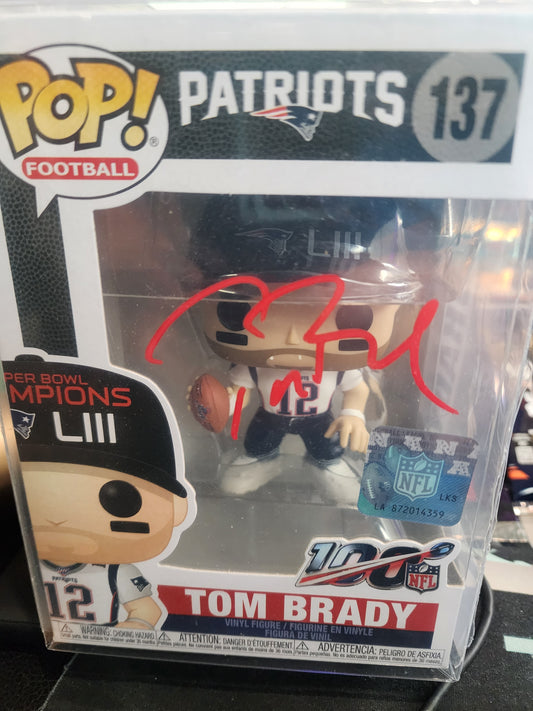 Tom Brady Autographed FUNKO Pop Figure New England Patriots NFL 100 Fanatics COA