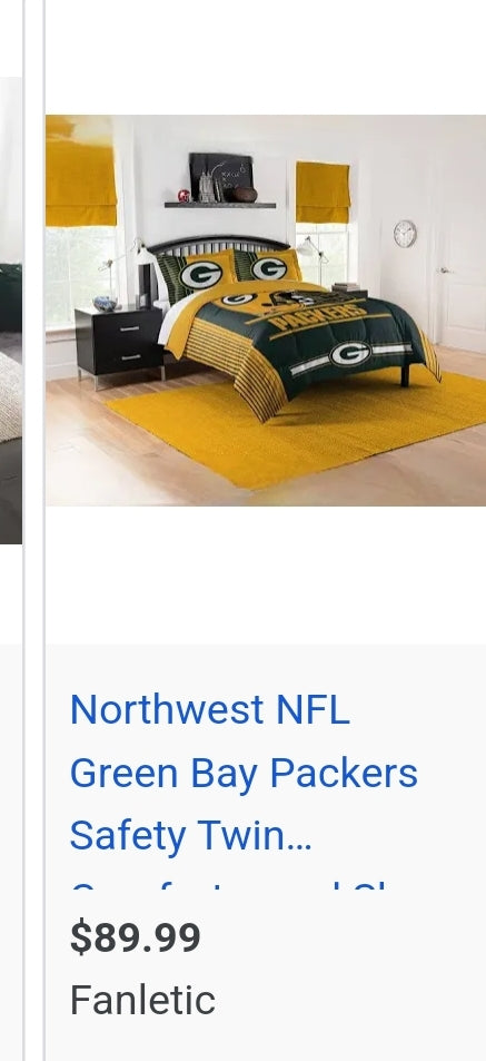 BRAND NEW! Compare at $89.99 - Northwest NFL Green Bay Packers Comforter and Sham Set, Twin, Draft Football