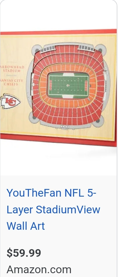 NEW! $59.99 on Amazon Kansas City Chiefs YouTheFan NFL 5-Layer 17 x 13 StadiumViews 3D Wall Art Football