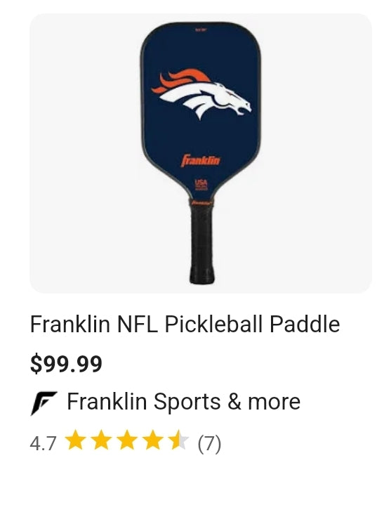 NEW! Compare at $99.99...Franklin Sports NFL Denver Broncos Pickleball Paddle - Pickleball X - Polypropylene Core - NFL Official Licensed Product - USAPA Approved