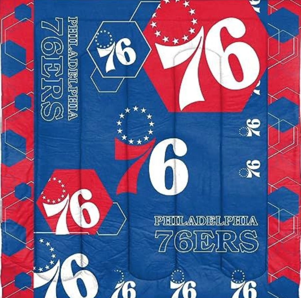 BRAND NEW! Northwest The Company NBA Philadelphia 76ers Sixers Comforter and Sham Set, Full/Queen, Hexagon Basketball