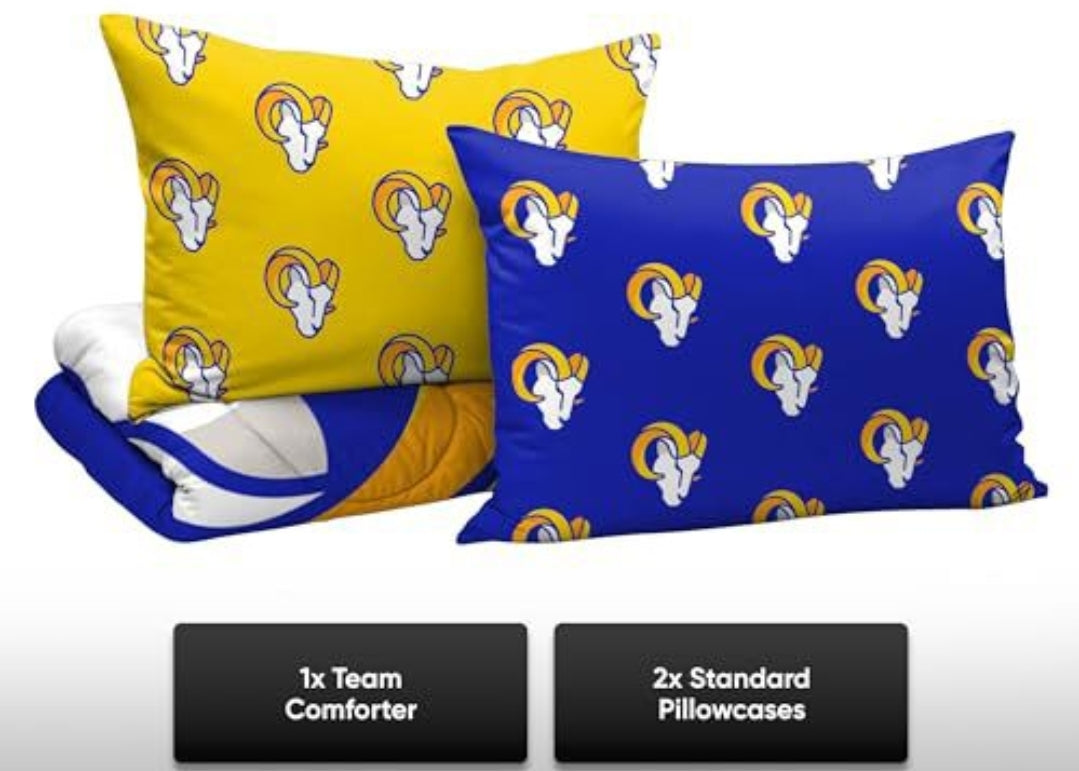 BRAND NEW! $75 on Amazon FOCO Los Angeles Rams NFL Team Color Bed In a Bag Comforter Bedding 3 Piece Twin Set Football