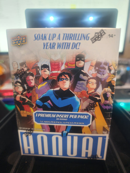 2023-2024 Upper Deck DC Annual Full Blaster Box Personal Break! 1 premium insert per pack! Chase Imaginative 3D Lenticular Cards! Look for creator autographs and original art sketch cards!