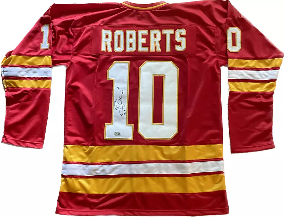 "Gary Roberts Autographed Flames Hockey Jersey with Beckett COA Puck - Custom Signed Memorabilia"