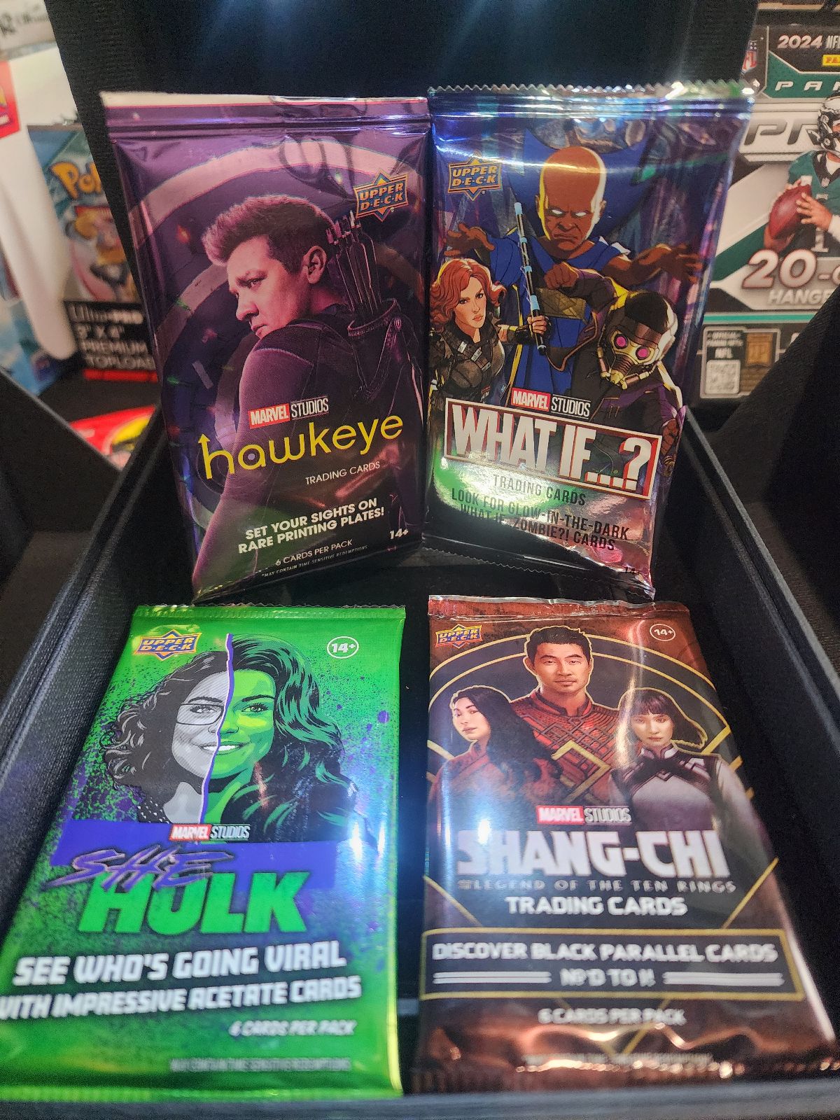 Marvel Series Medley Pack Personal Break - 4 packs! 1 Pack each of Hawkeye Hobby, What If? Hobby, She-Hulk Hobby, and Shang-Chi!