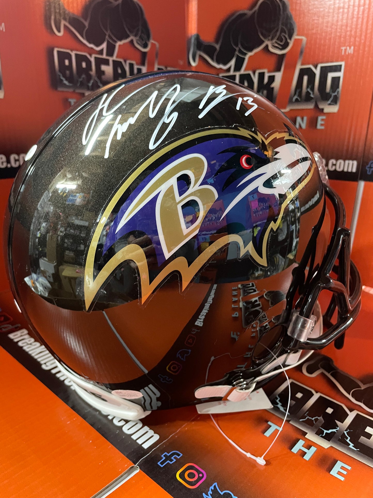 John Brown Autographed Ravens Authentic Full Size Helmet With JSA COA