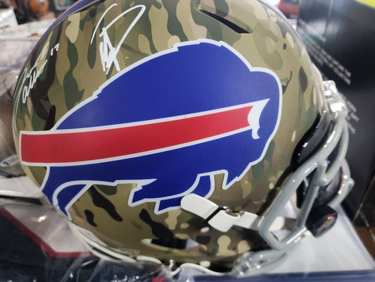 Josh Allen and Stefan Diggs Camo AUTHENTIC full size with visor and clips Fanatics COA