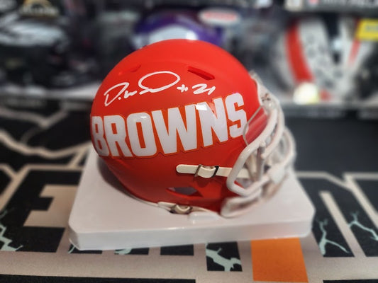 Denzel Ward Autographed AMP Browns Mini Helmet with Cracked Ice Visor JSA COA