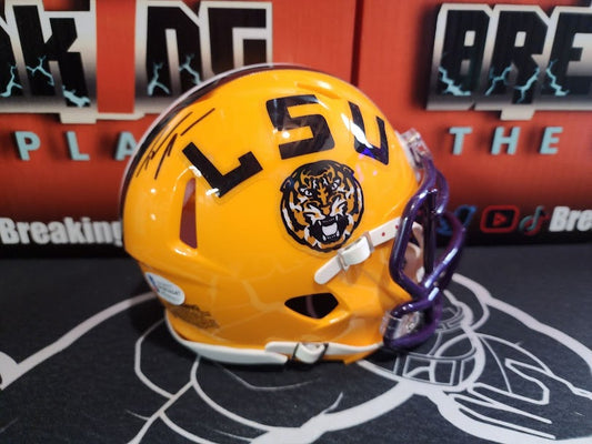 Thadeuss Moss Auto LSU College Mini Helmet Beckett COA