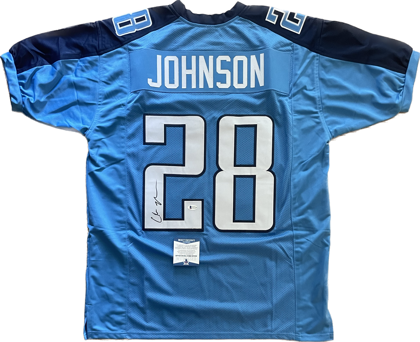 Chris Johnson Autographed Custom Tennessee Titans Jersey with Beckett COA