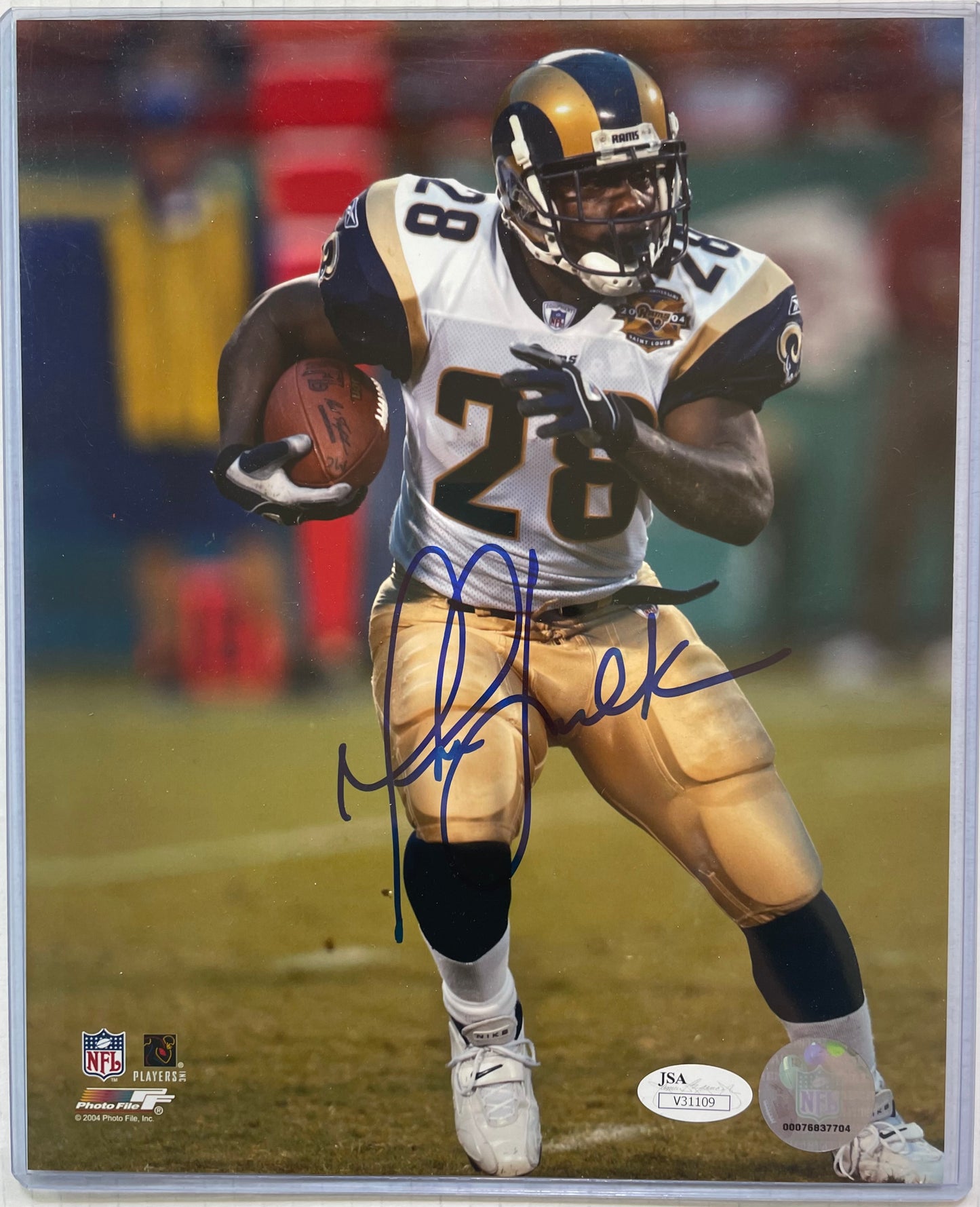 Marshall Faulk Rams Autographed 8x10 Photo with JSA COA - V31109