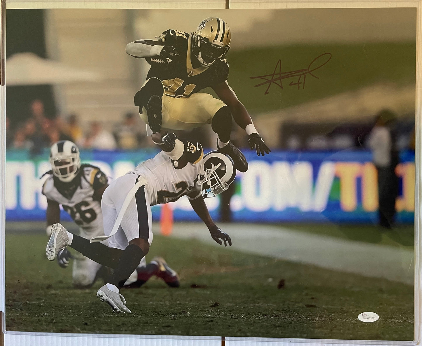 Alvin Kamara New Orleans Saints Autographed Football 16x20 Photo With JSA COA