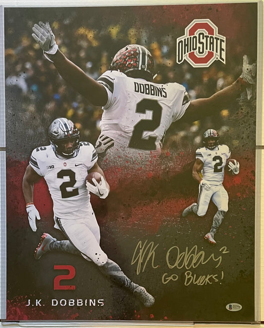 J.K. Dobbins College OSU Autographed 16x20 Photo With Beckett COA Chargers