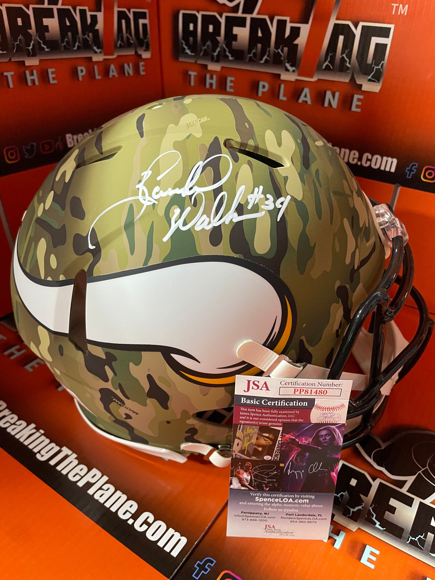 Herschel Walker Autographed Vikings Authentic Camo Full Size Helmet Beckett COA