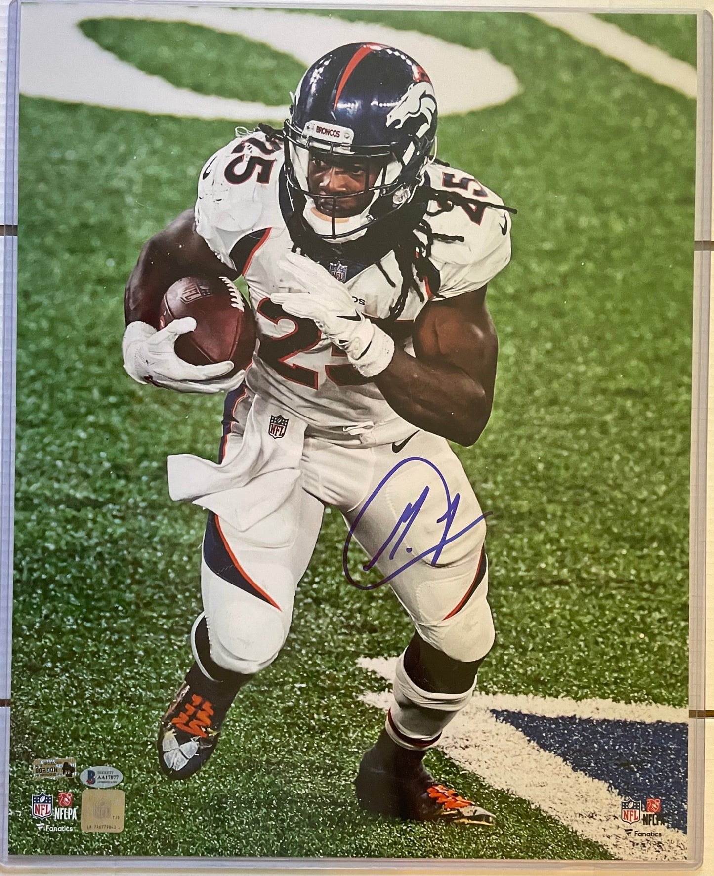 Melvin Gordon Denver Broncos Autographed Football 16x20 Photo With Beckett COA