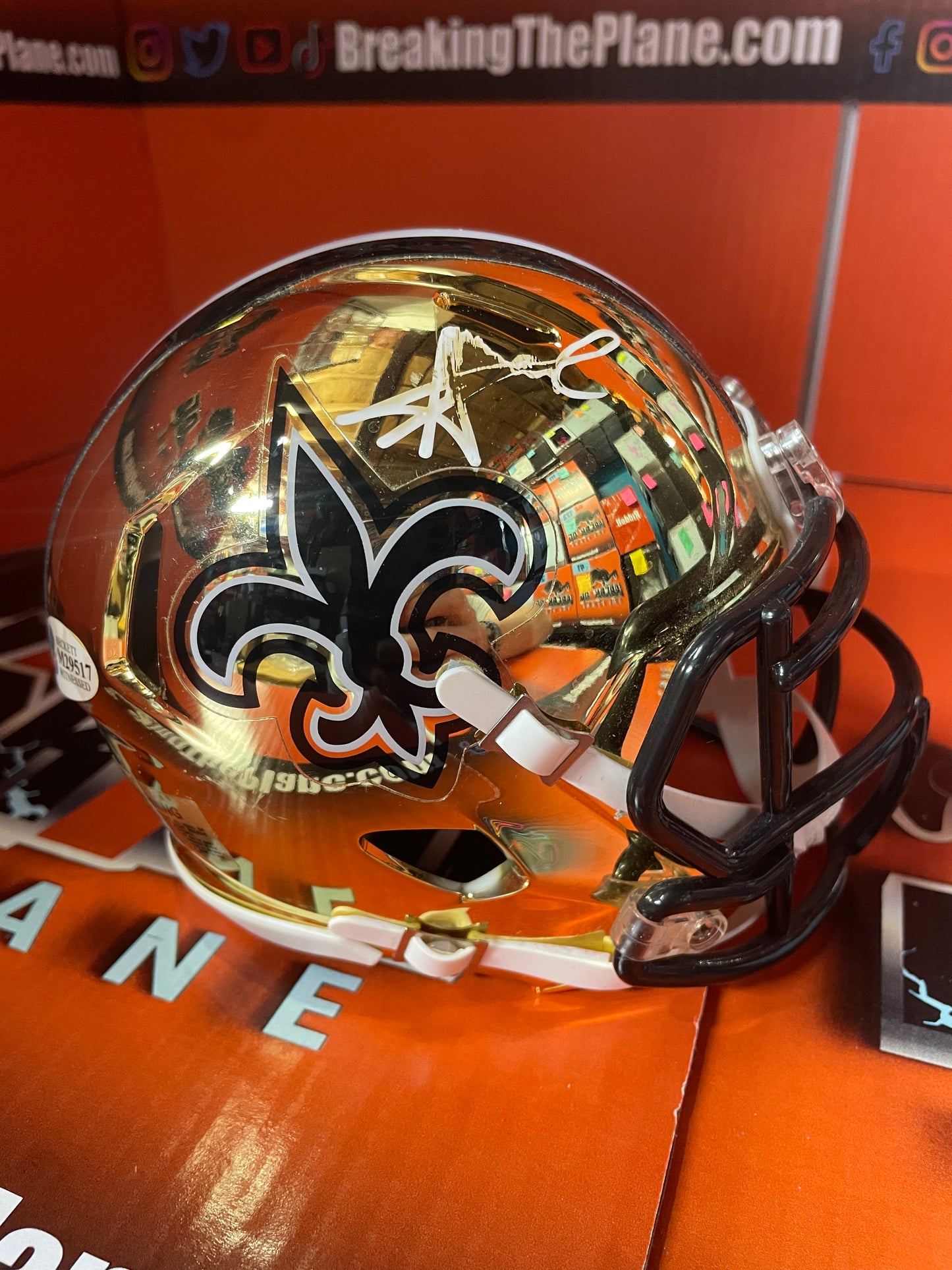 Alvin Kamara Autographed Saints Chrome Mini Helmet with Beckett COA SCRATCHES