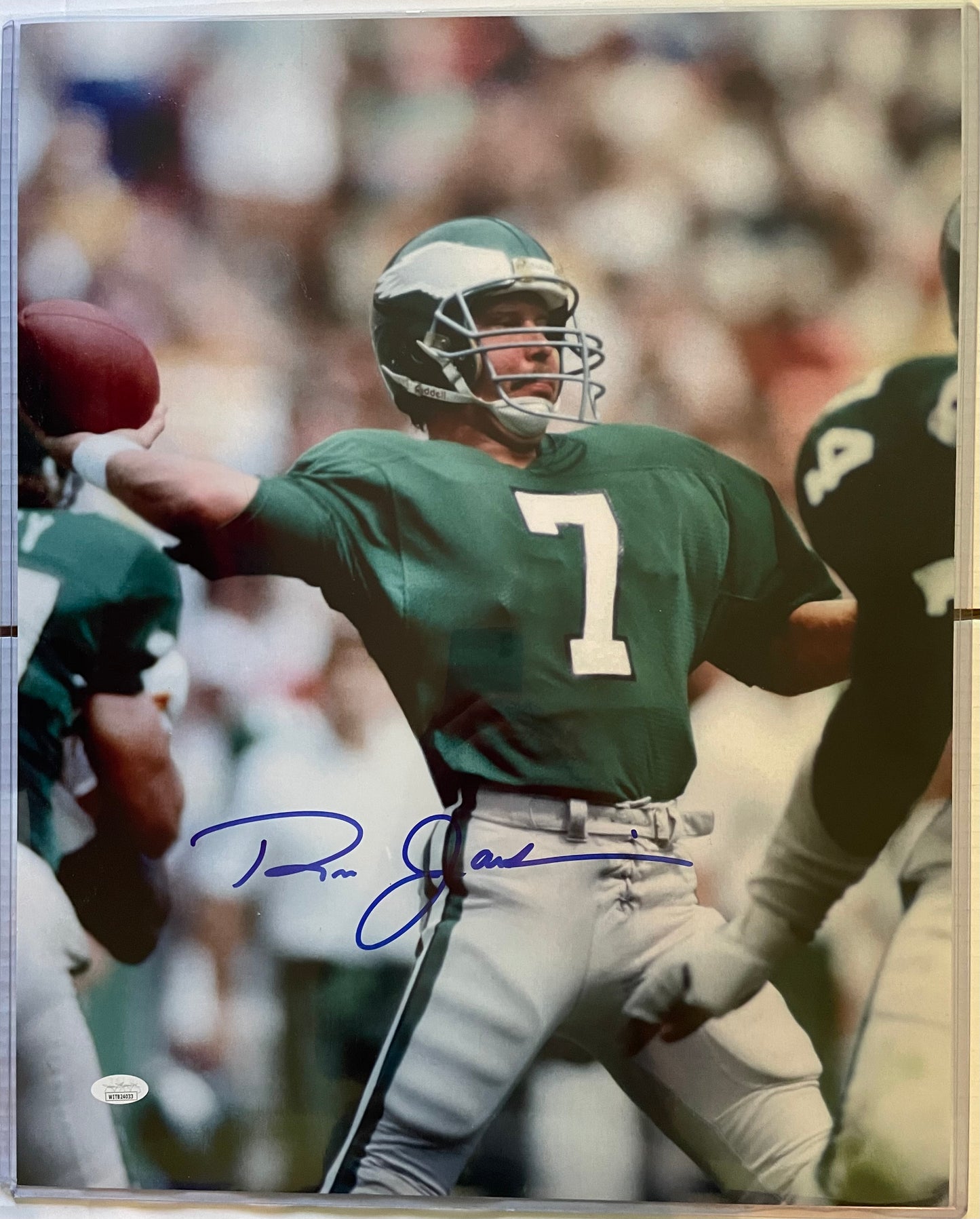 Ron Jaworski Philadelphia Eagles Autographed Football 16x20 Photo JSA COA