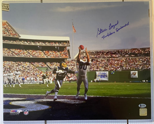 Steve Largent Seattle Seahawks Autographed Football 16x20 Photo With Beckett COA